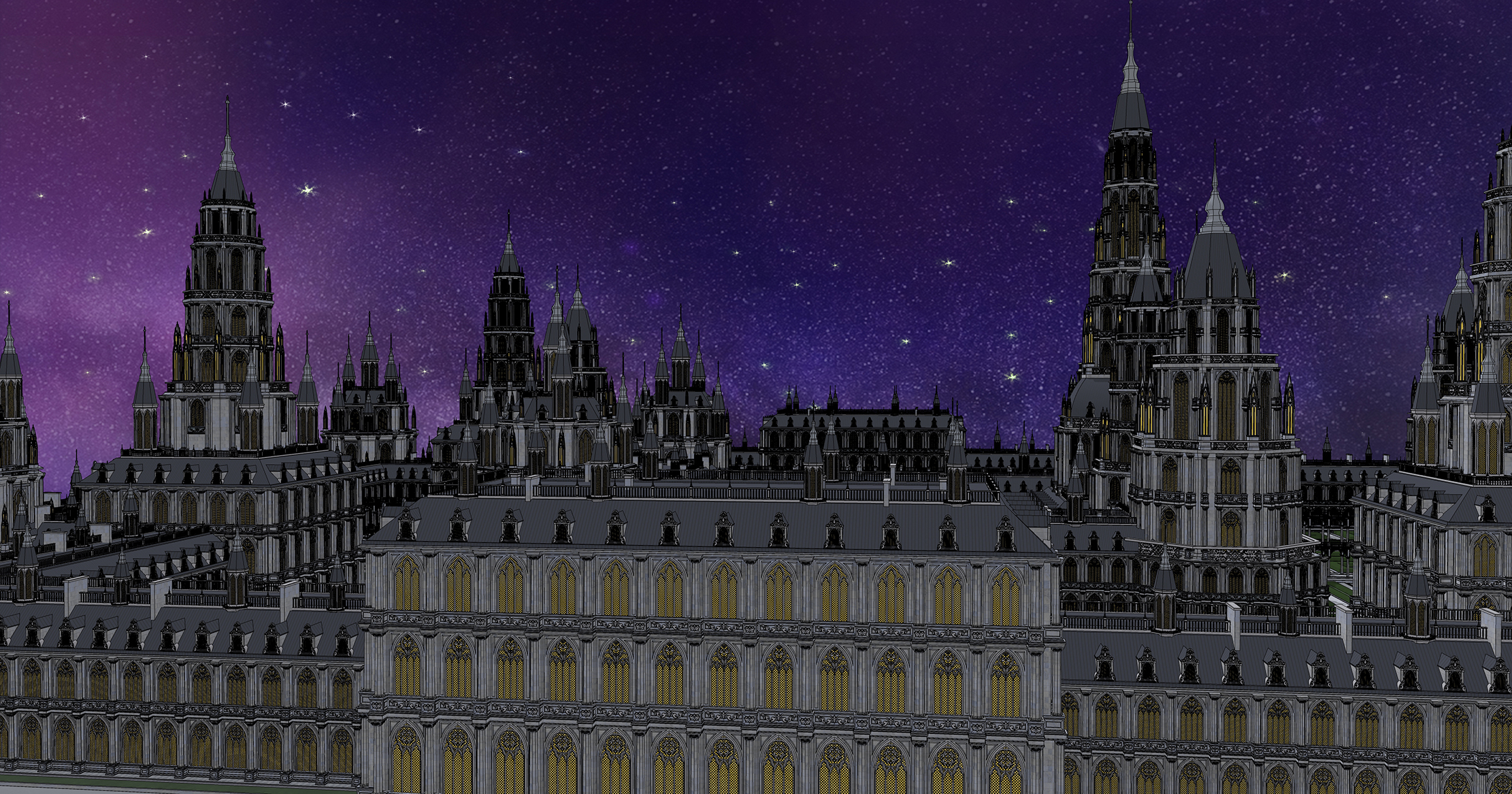 중세 판타지 건물 밤 Medieval fantasy building night-3