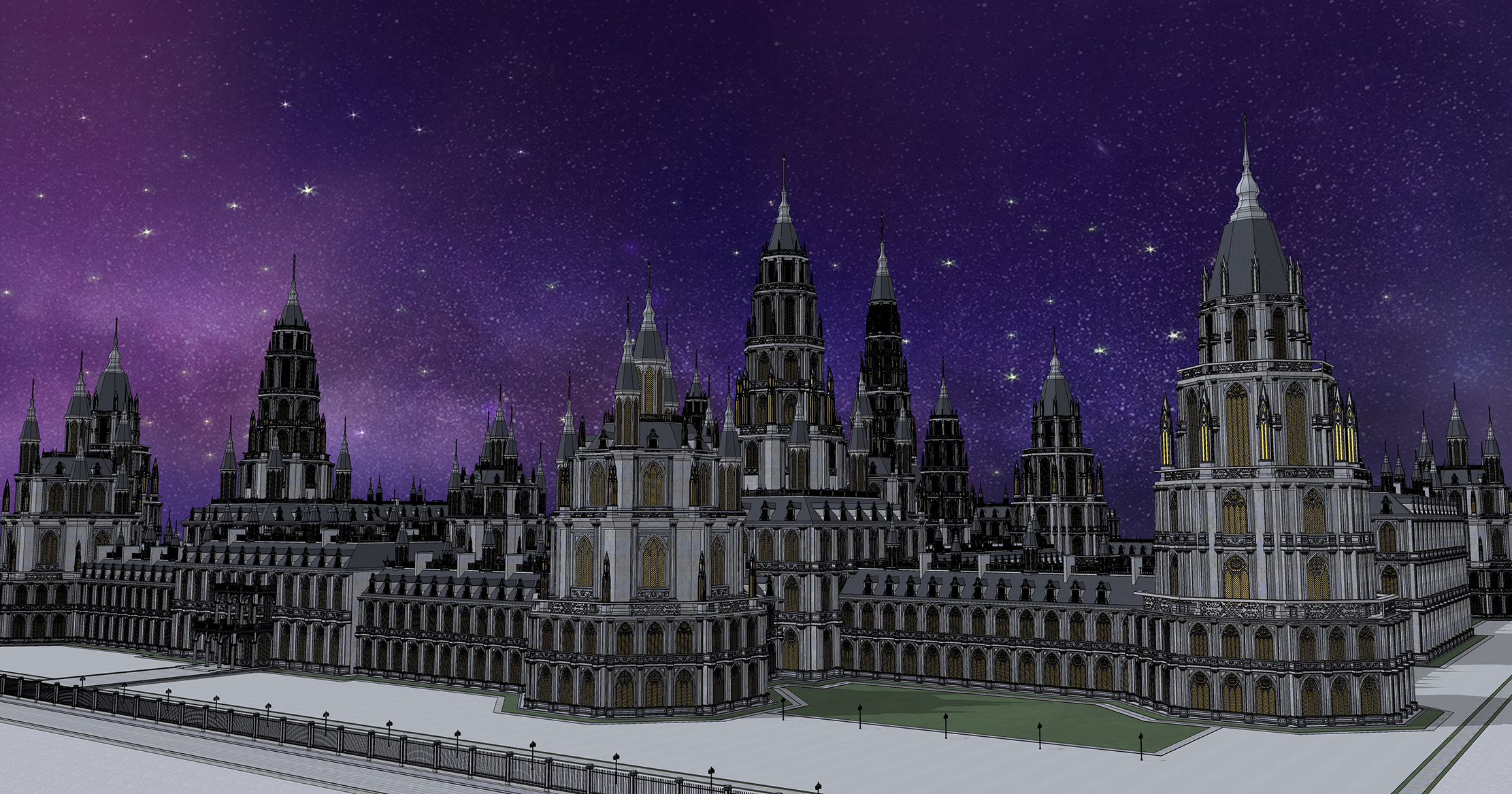 중세 판타지 건물 밤 Medieval fantasy building night-1