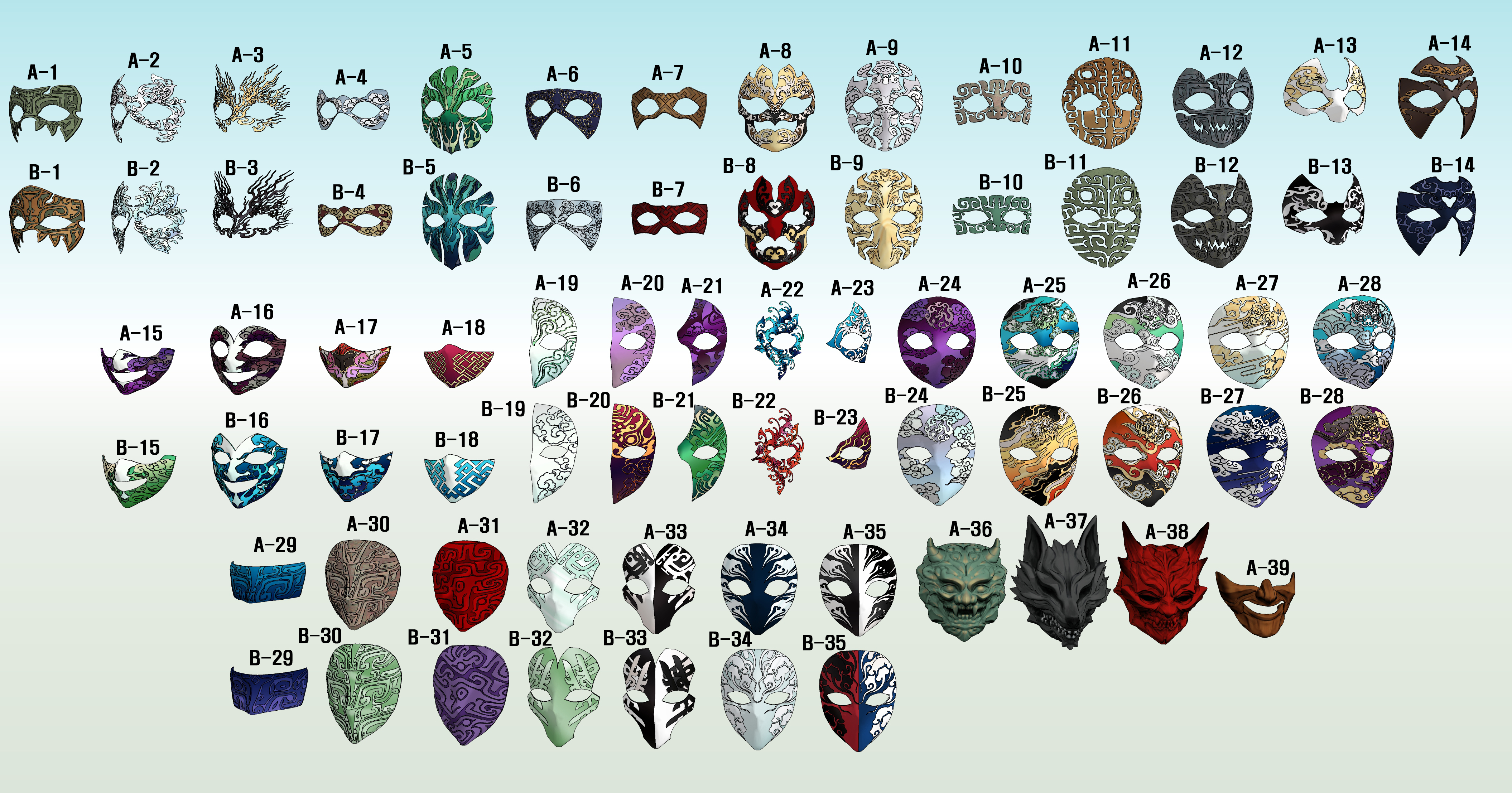 동양풍 가면 모음 Collection of oriental masks-1 list 동양풍 가면 모음 Collection of oriental masks-1 list