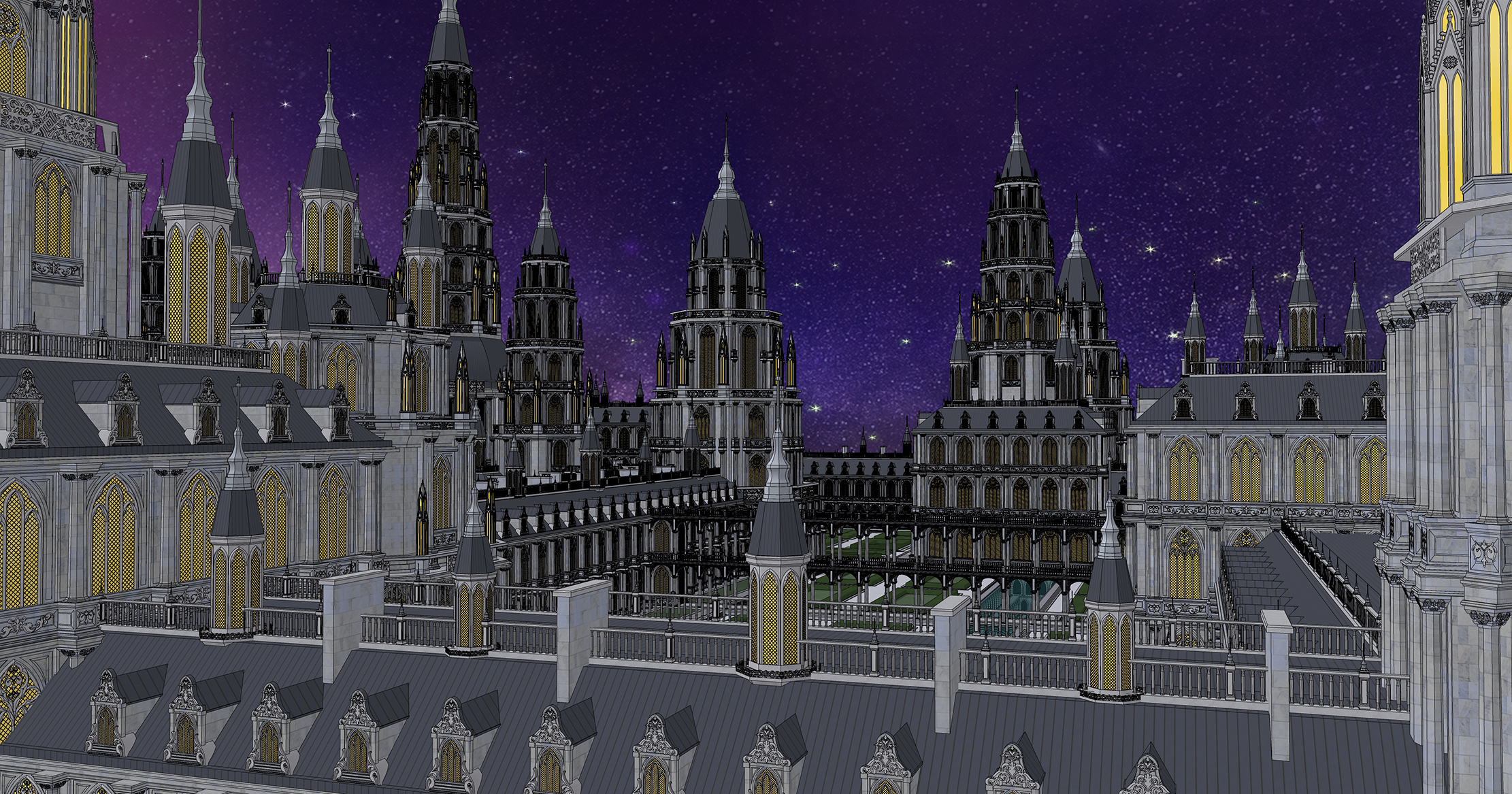 중세 판타지 건물 밤 Medieval fantasy building night-2