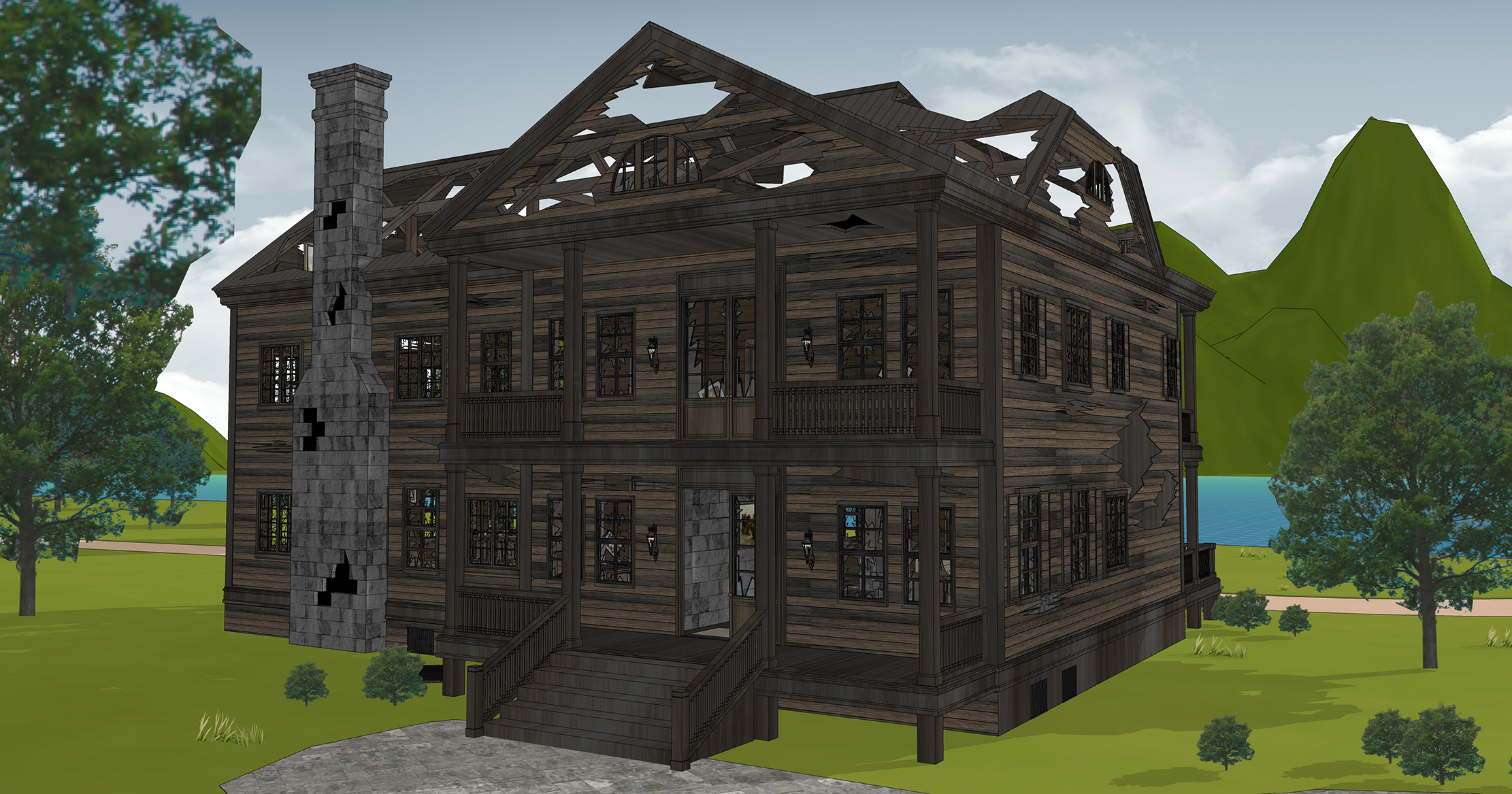 호수 별장 폐허 부서진 버젼 Lake Cottage Ruins Broken Version-3 호수 별장 폐허 부서진 버젼 Lake Cottage Ruins Broken Version-3